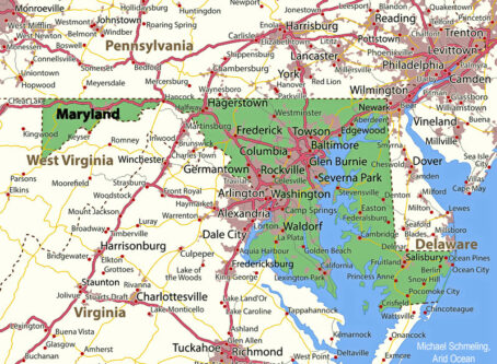 Maryland map, by Michael Schmeling, Arid Ocean