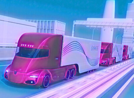 Platoon of driverless electris semi truck. Image by Chesky