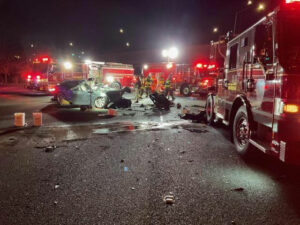 Tesla -Fire truck crash. PHoto courtesy Contra Costa County Fire Protection District