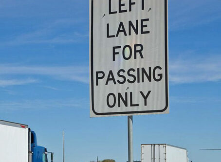 Left lane for passing only sign from Texas DOT.
