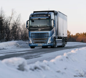 Volvo Trucks hydrogen fuel cell electric truck on winter roads in Sweden