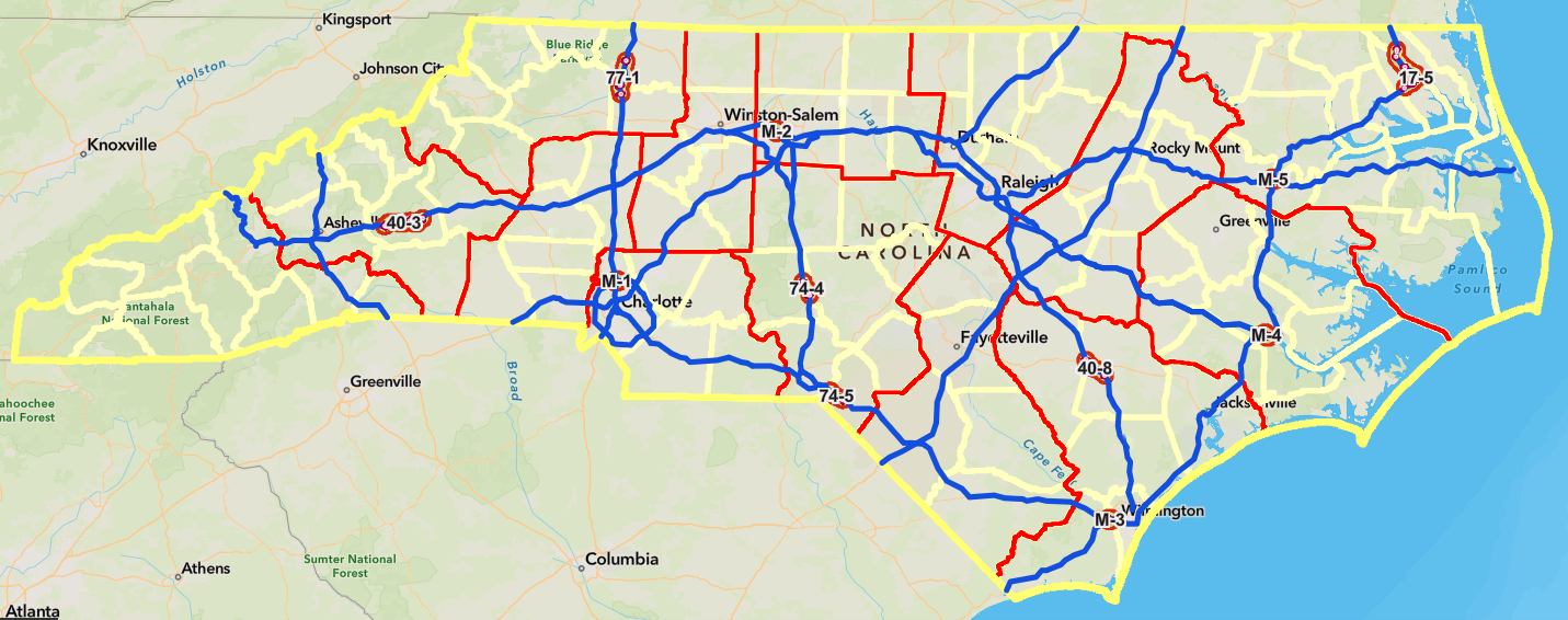 North Caroline electric vehicle charging map
