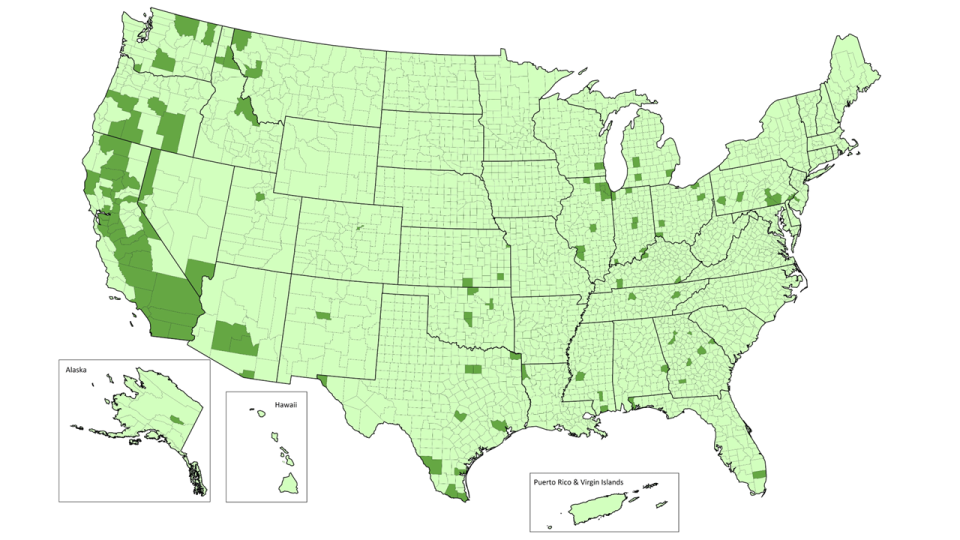 EPA air quality standards map